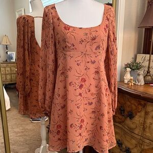 Urban Outfitters Rust Floral Long Sleeve Dress